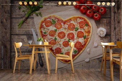 Fototapeta Walentynkowa pizza w kształcie serca dla zakochanych