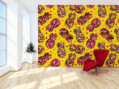 Fototapeta z jaskrawym abstrakcyjnym wzorem w ananasy 