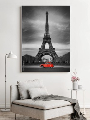 Obrazy do salonu Wieża Eiffla i czerwony samochód - Paryż