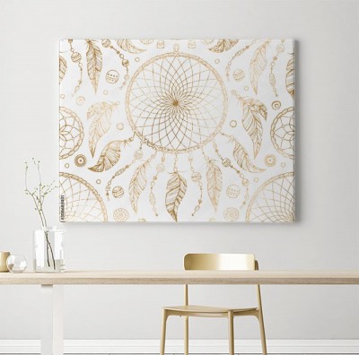 Obrazy do salonu Złoty Łapacz snów na białym tle