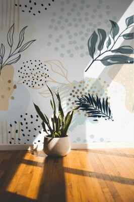 Fototapeta Egzotyczny wzór z tropikalnymi roślinami i złotymi elementami