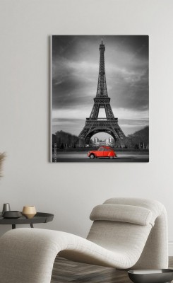 Obraz na płótnie Wieża Eiffla i czerwony samochód - Paryż