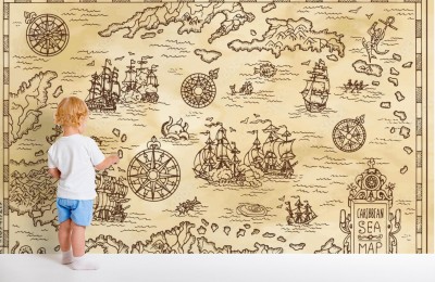 Fototapeta Starożytna piracka mapa Morza Karaibskiego