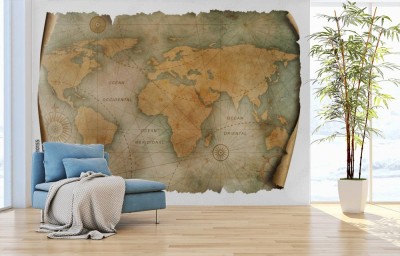 Fototapeta Vintage pergamin mapa świata na białym tle