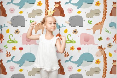 Tapeta z zestawem zwierząt dla dzieci