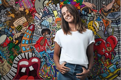 Fototapeta Kolaż muzyki na dużym murem