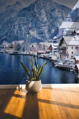 Fototapeta Jezioro na Austriacką wioską wpisaną jako światowe dziedzictwo kultury