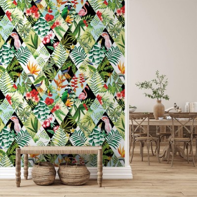 Fototapeta z mozaiką rombów z egzotycznymi motywami tropików