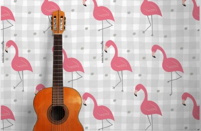 Fototapeta do sypialni z ręcznie rysowanymi różowymi flamingami