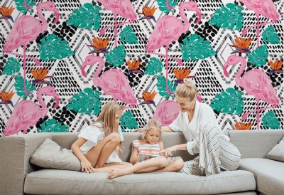 Tapeta Piękny tropikalny wzór ze zwierzętami