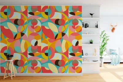 Tapeta z wzorem geometrycznym w stylu pop z lat 70