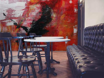 Fototapeta abstrakcyjny obraz na płótnie, czarny kruk leci w czerwień,