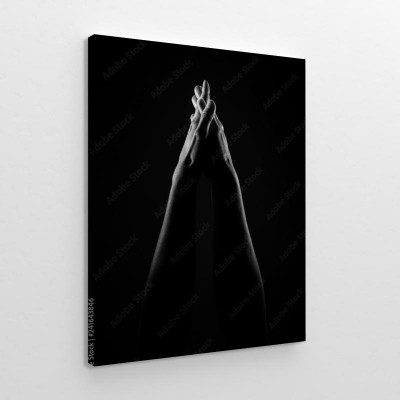 Obraz na płótnie Połączone dłonie w powietrzu, czarno-biały obraz o wysokim kontraście