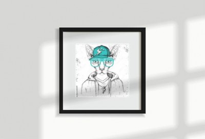 Plakat Hipster kot sfinks ubrany w czapkę jak raper