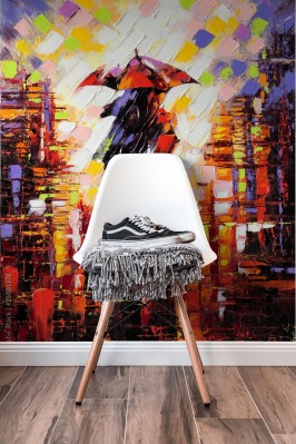 Fototapeta Dzieło malarskie obrazujące dwoje zakochanych pod  parasolem