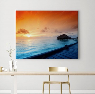 Obraz na płótnie do sypialni - Wschód słońca na Malediwach