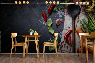 Fototapeta Drewniana łyżka i składniki