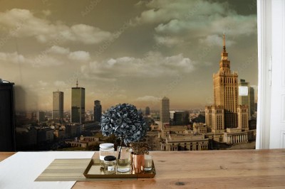 Fototapeta Panorama Warszawy w stylistyce retro