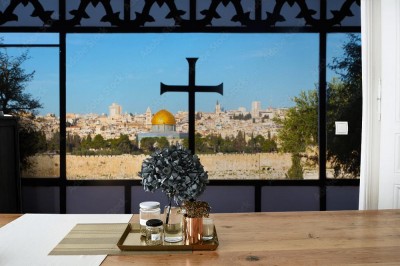 Fototapeta Jerozolima - Perspektywa z okna kościoła Dominus Flevit