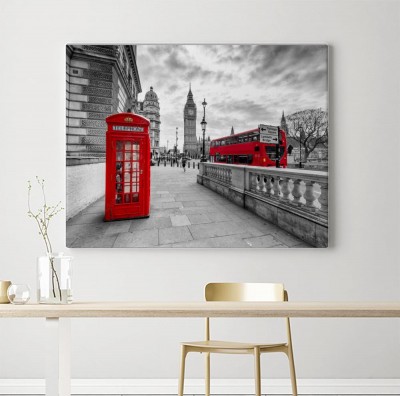 Obraz na płótnie Londyńska czerwona budka telefoniczna i wieża zegarowa Big Ben