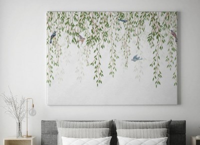 Obraz na płótnie Ptaki wśród liści wierzby płaczącej