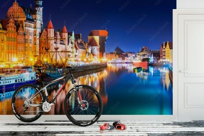 Fototapeta Nocny widok na Stare Miasto w Gdańsku
