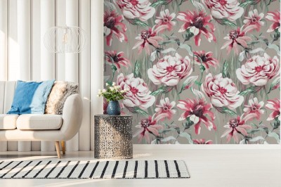Tapeta vintage z dużymi kwiatami