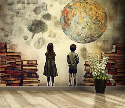 Fototapeta Knowledge and science children with books artistic graphic collage Generative AI