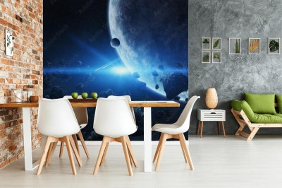 Fototapeta Wpływ meteorytu na planetę w kosmosie