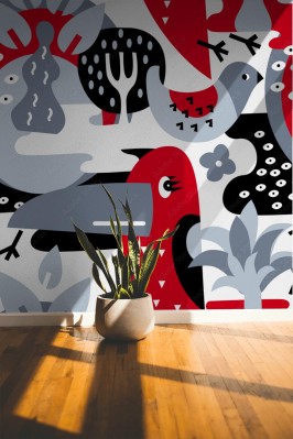 Tapeta Nowoczesny wzór z roślinami i zwierzętami