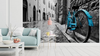 Fototapeta Niebieski rower na ulicy starego miasta