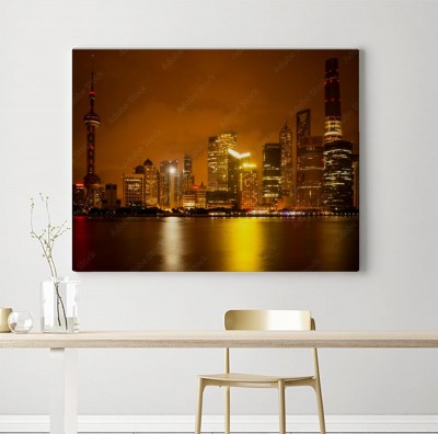 Obraz na płótnie Architektura miasta Szanghaj widziana nocą