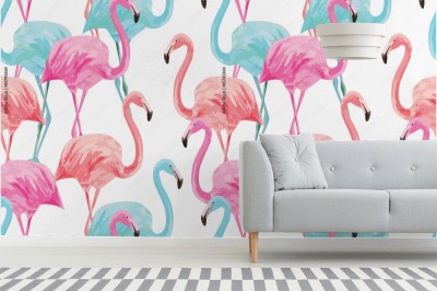 Tapeta Spacerujące flamingi ręcznie malowane