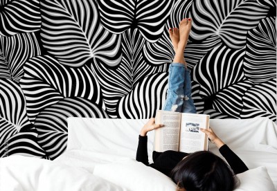 Tapeta w czarno-białe liście monstera