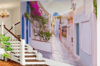 Fototapeta Wąska uliczka na Santorini