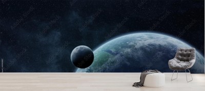 Fototapeta Wschód słońca nad planetą Ziemią w kosmosie