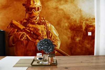Fototapeta Żołnierz sił specjalnych w ogniu