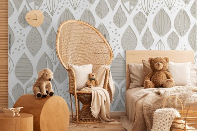 Tapeta do pokoju dziecięcego z beżowym worem liści