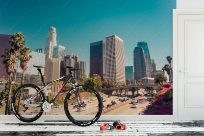 Fototapeta Panoramiczny widok na centrum Los Angeles na trasie 110