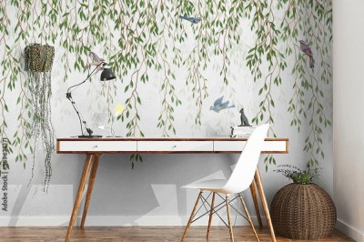 Fototapeta Ptaki wśród liści wierzby płaczącej