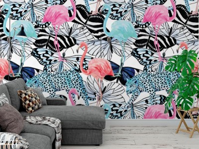 Tapeta Mozaika z tropikalnych zwierząt 