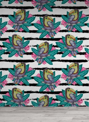 Fototapeta w piękny tropikalny wzór papugi na liściach