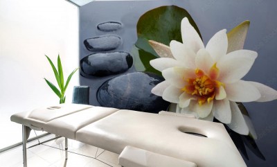 Fototapeta Spa - martwa natura z lilii wodnej i kamienia zen