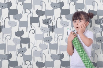 Tapeta Szary kot do pokoju dziewczynki