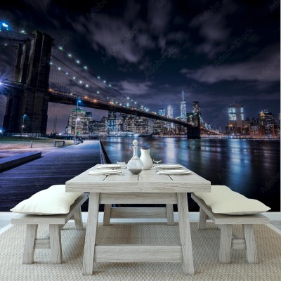 Fototapeta Brooklyn Bridge i nocna panorama Nowego Jorku