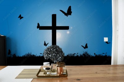 Fototapeta Kontury krzyża na niebieskim tle
