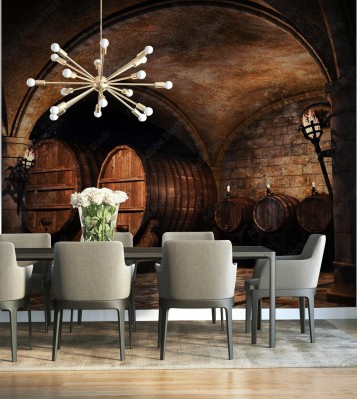 Fototapeta Piwnica na wino z beczkami
