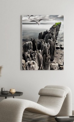 Obraz na płótnie Falochrony na plaży nad Morzem Bałtyckim