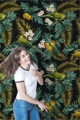 Fototapeta Tropikalny wzór z liści, kwiatów i papugi