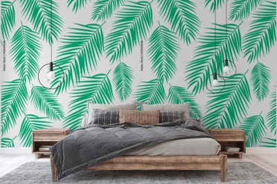 Fototapeta z jasnozielonymi liśćmi na białym tle